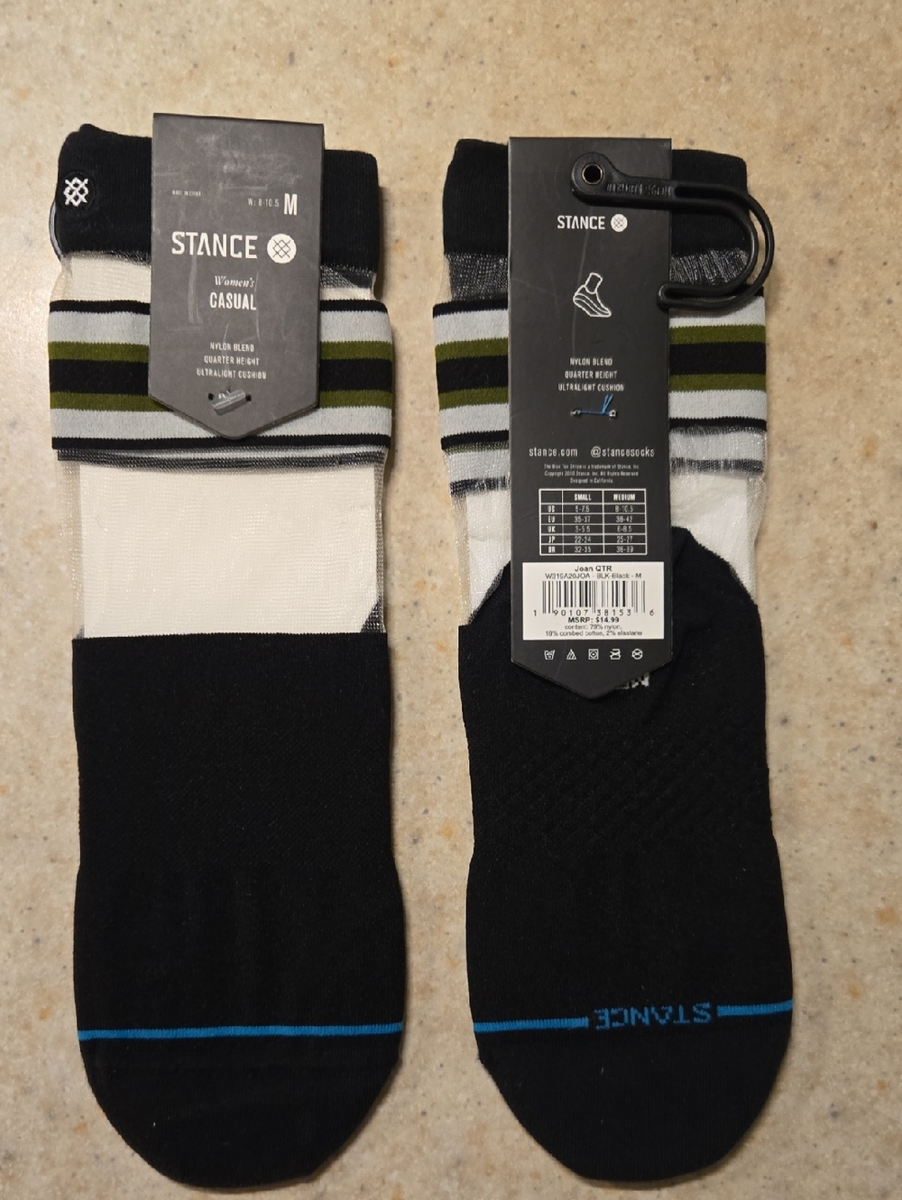 Stance Women's Black, White & Olive Striped Casual Socks